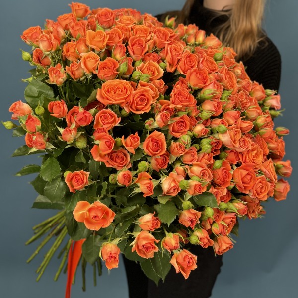 51 кустовая оранжевая роза Чарминг Бейб 60 см